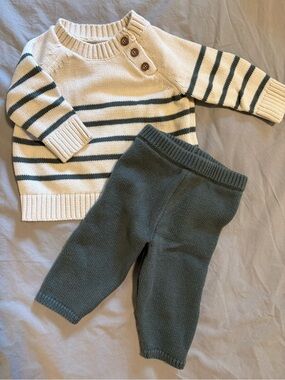 Little Planet 3M Cream & Green Striped Knit Sweater Set